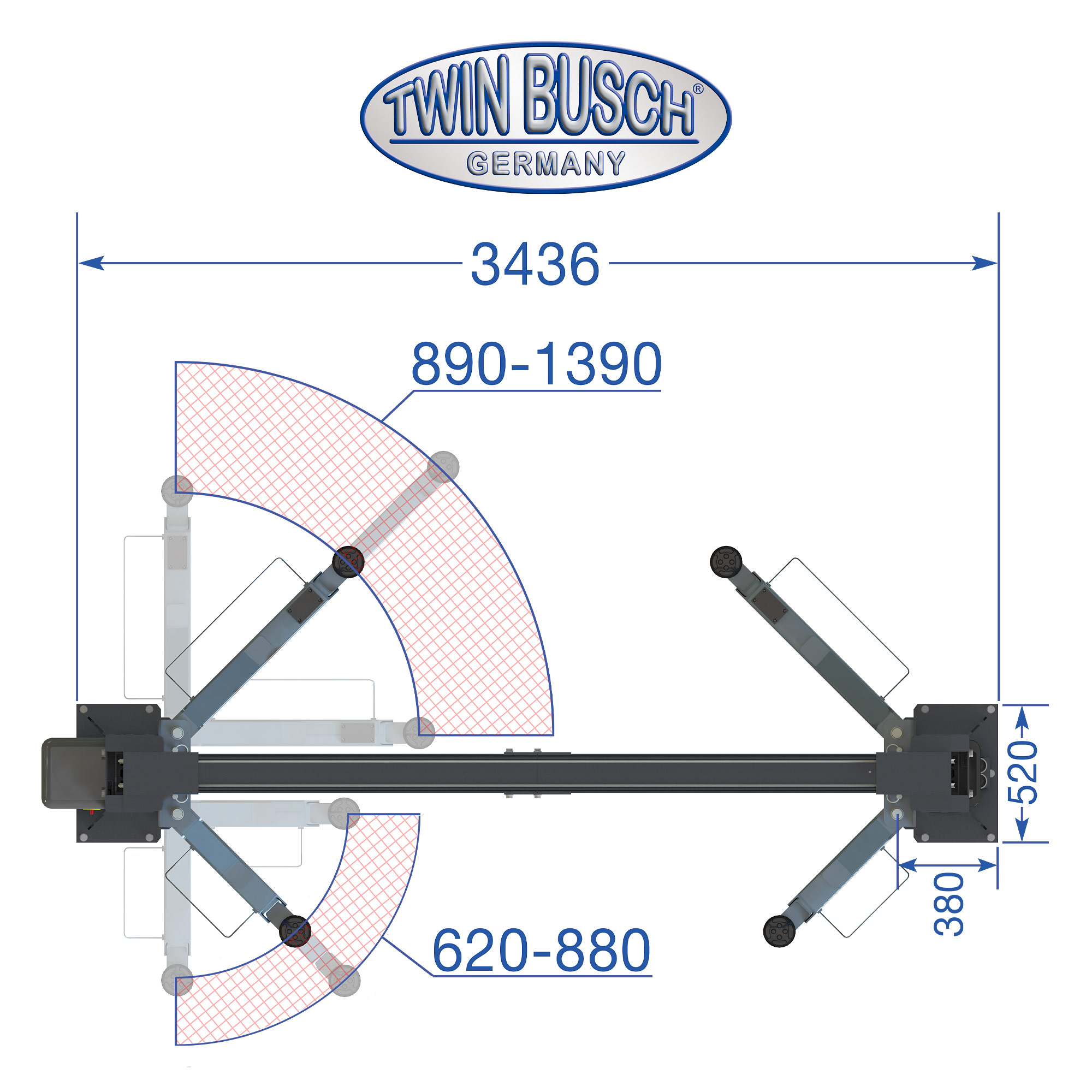 TW236PEB3.9-400-G: 2-koloms hefbrug Profi-Line zonder bodemplaat 3.6 t - GREY-Line - Afbeelding 13