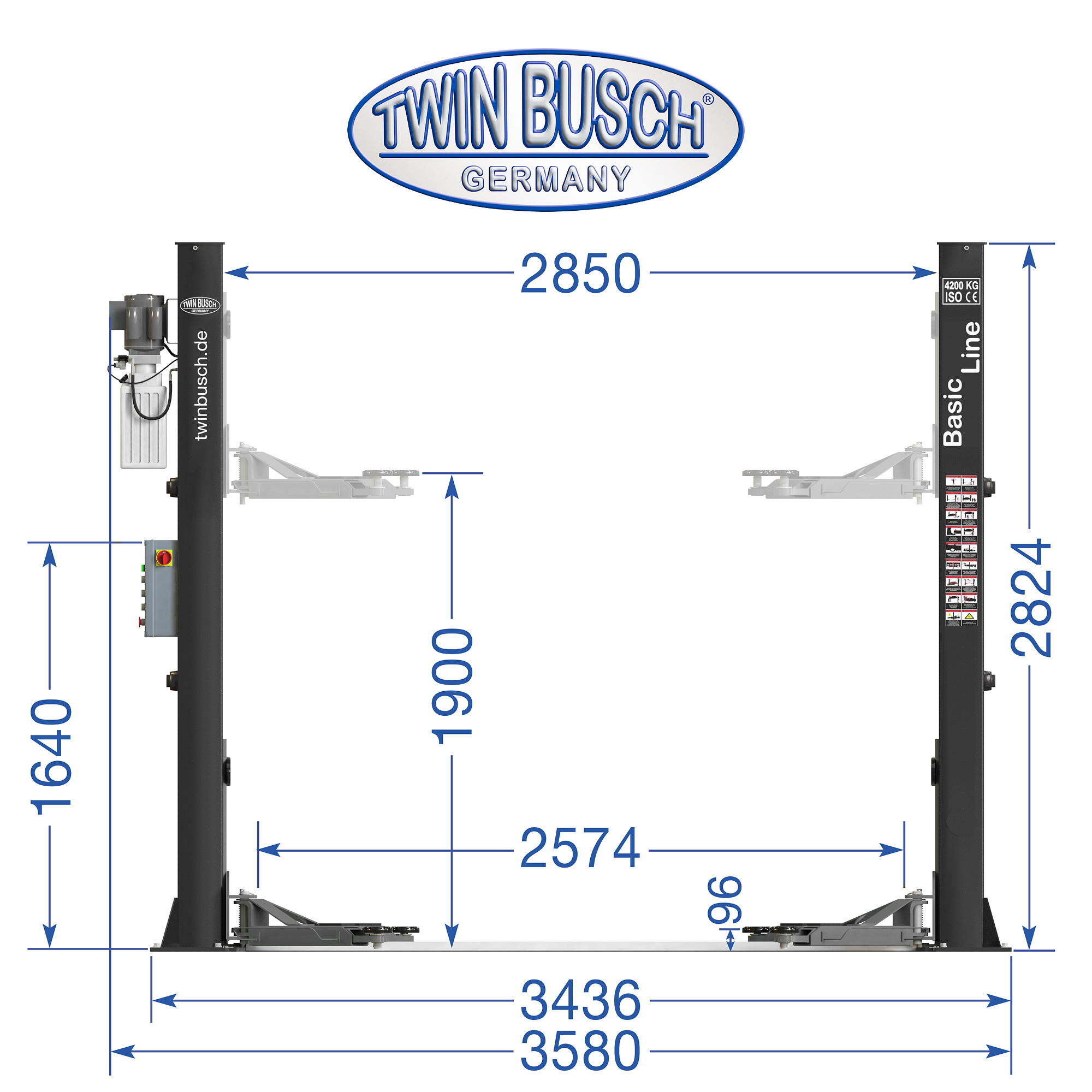 TW242E-230-G: Pont 2 colonnes Basic-Line 4.2 T - GREY-Line - Afbeelding 11