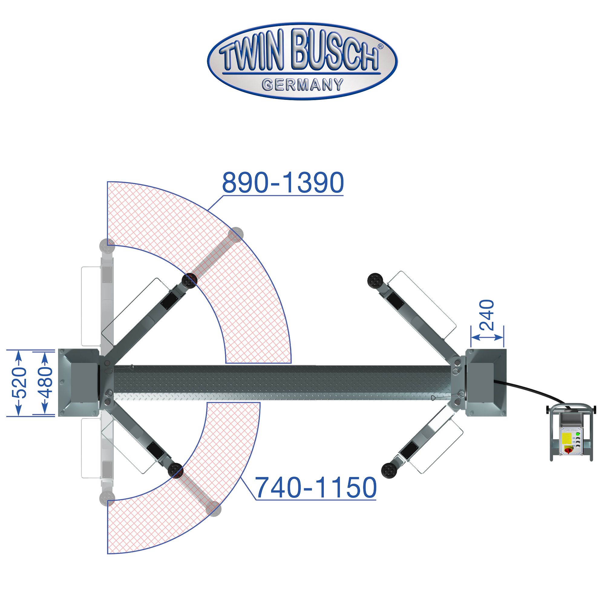 TW242M-230-FZ: 2-koloms hefbrug BASIC LINE 4.2 T - Gegalvaniseerd - Semi automatisch - Afbeelding 13