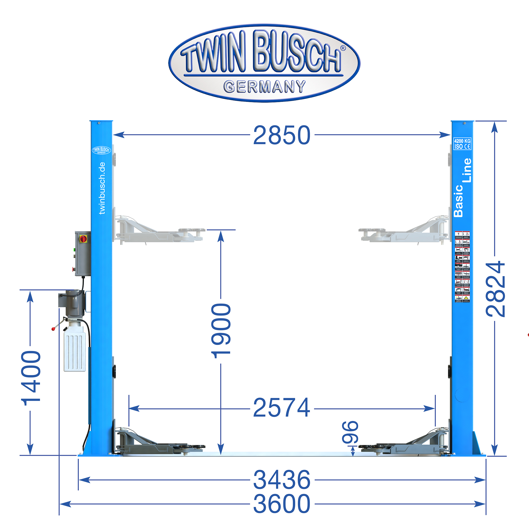 TW242M-230: Pont 2 colonnes BASIC LINE 4.2 T - Semi automatique - Afbeelding 11