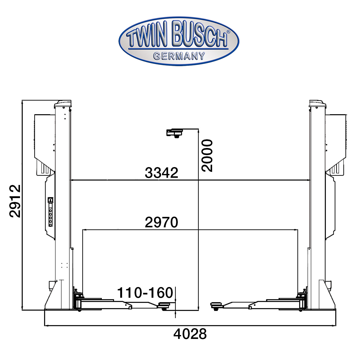 TW250W-400-G: 2-koloms hefbrug Heavy-Line | zonder bodemplaat 5.0 T - GREY-Line - Afbeelding 18