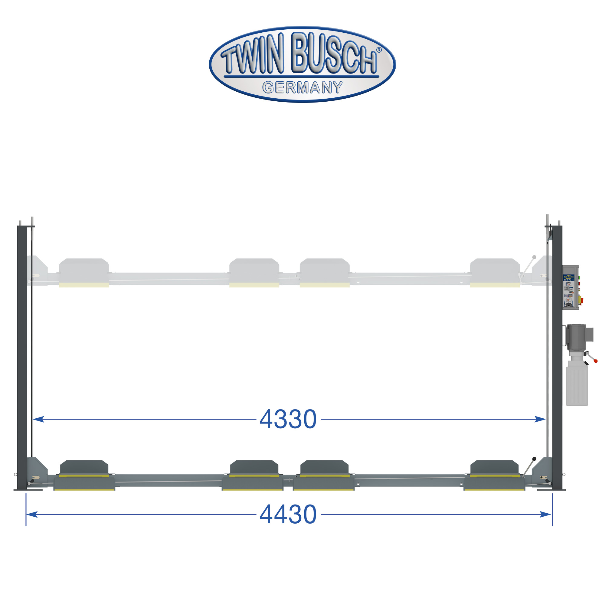 TW436PD2-230-G: 4-koloms hefbrug Dubbel parkeren – 3,6 T - GREY-Line - Afbeelding 16