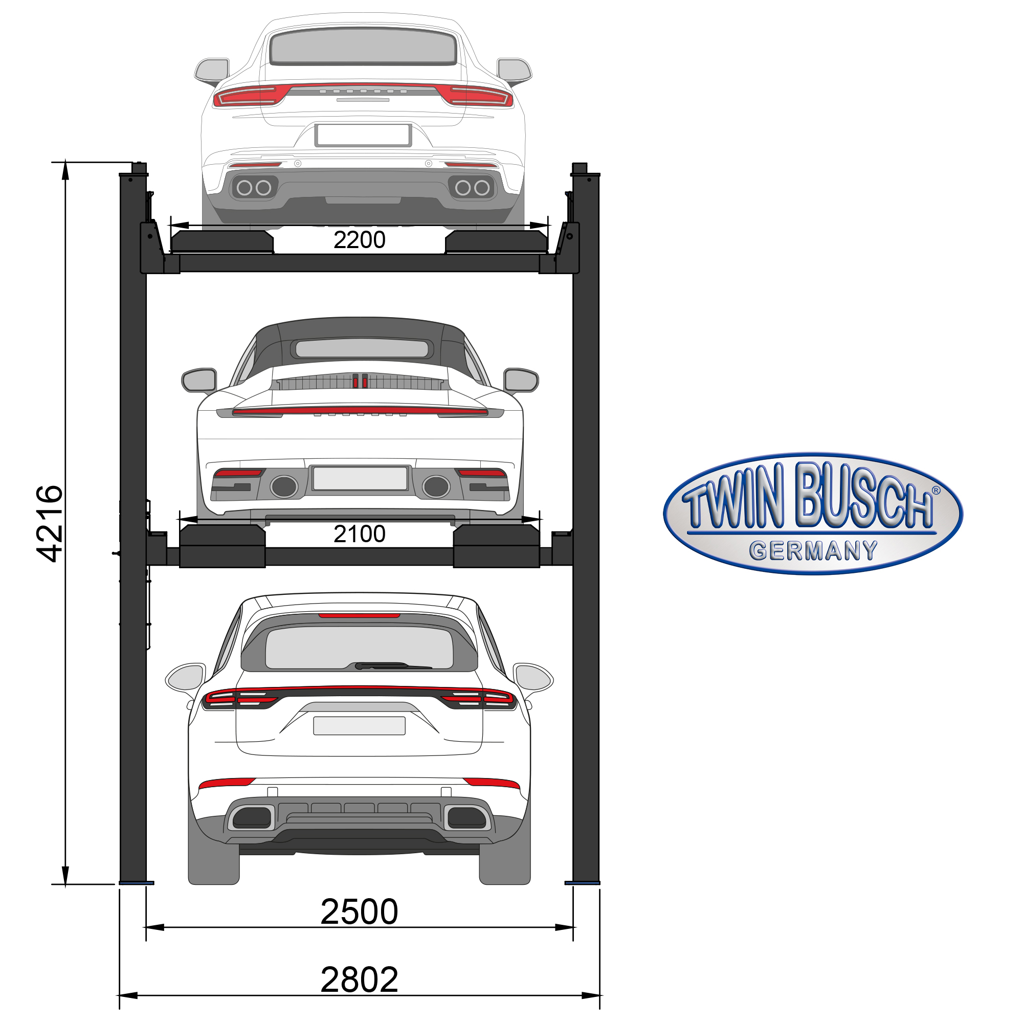 TW445P-H3-400-G: parkeerhefbrug triplex (3 personenauto’s) - GREY-Line - Afbeelding 12