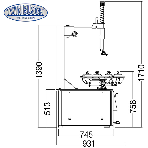 Pack Atelier Twin Busch TWX-610 + TWF-150 – Démonte-pneus + Équilibreuse de roues - Afbeelding 16