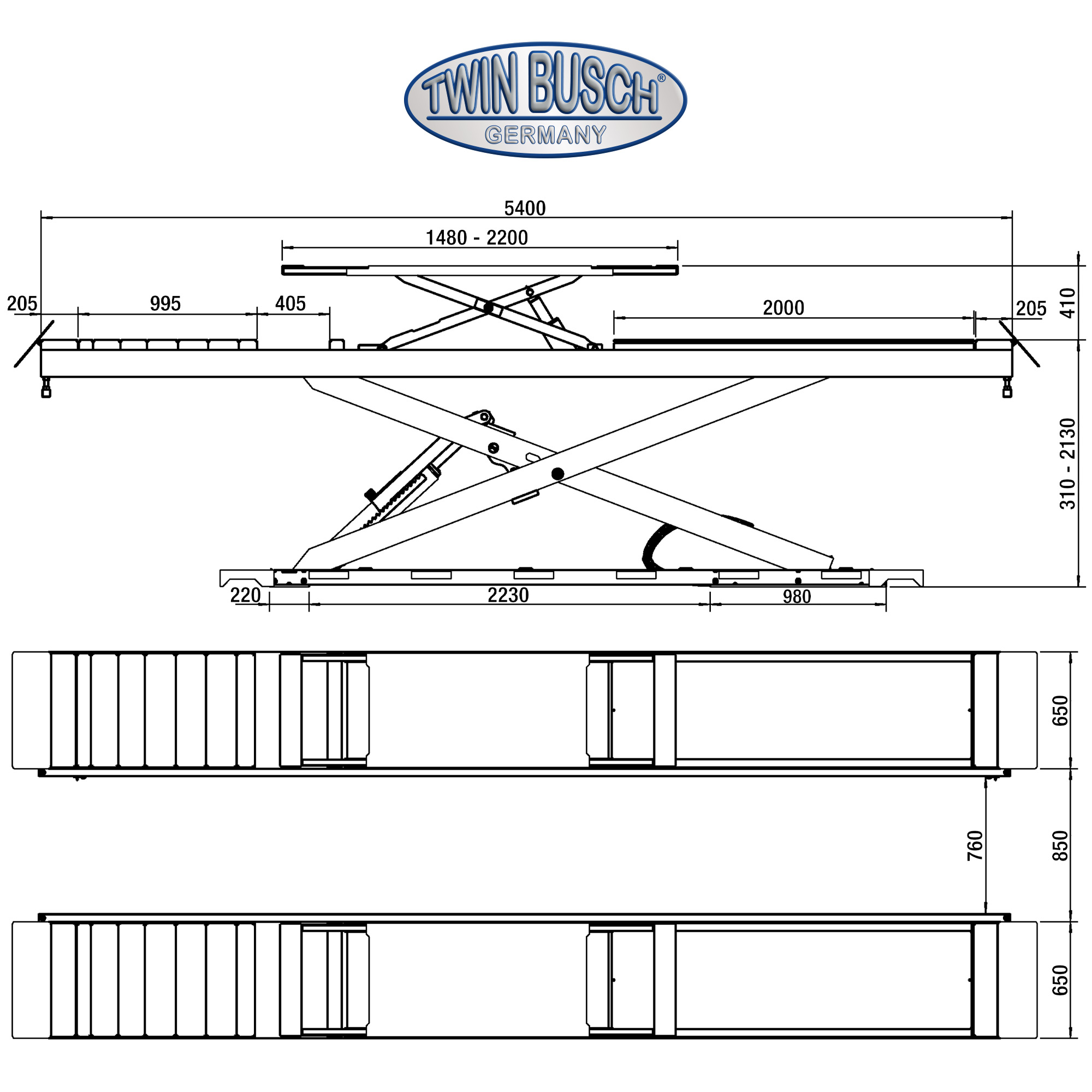 TWSA-50U-400-G: schaarhefbrug met geïntegreerde hulpheffer 5.0 t – TWSA-50U-G - GREY-Line - Afbeelding 17